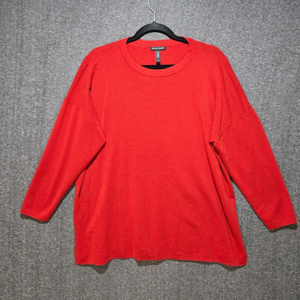 Eileen Fisher Boxy Fit Sweater 100% Super Fine Merino Wool Sz XL Red / Orange